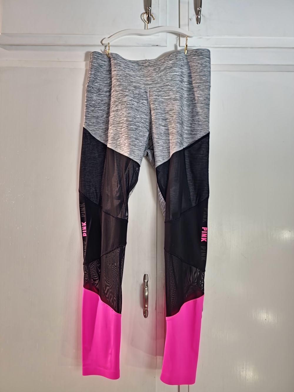 Victoria's Secret PINK Bonded Pink, Gray and Black Legging Size L